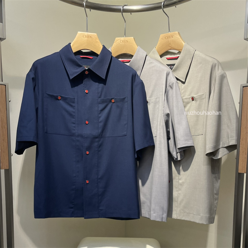 Men Shirts Kiton Summer Lapel Red Button Casual Short-sleeved Shirt K1289