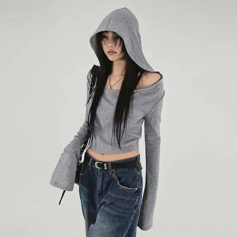 Y2K esthétique tshirt à manches longues à capuche gris