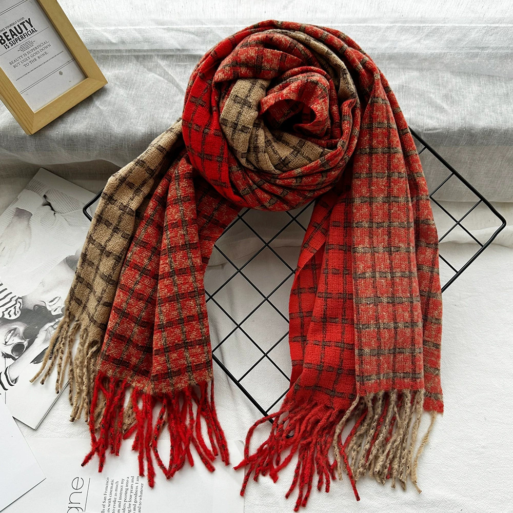 K1674 Korean style new plaid cashmere scarf women thick warm tassel shawl neck scarf wholesale