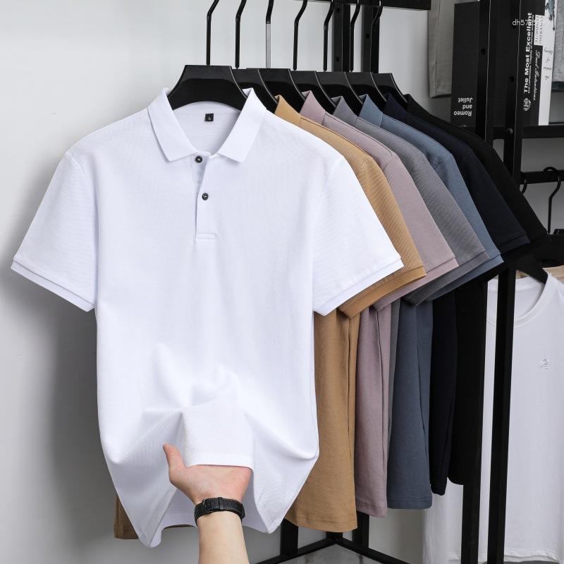 Men's Polos Pure Cotton Short-Sleeved T-Shirt Polo Shirt Spring And Summer Classy Casual Loose Middle-Aged Top