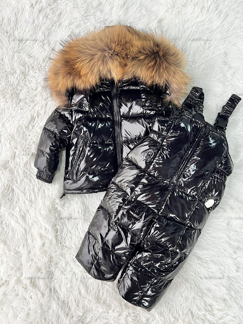 New down baby jacket child Outwear Winter warmth kids designer clothes Two-piece set Fur hat collar girls boys coat and down pants A000X27N285-d