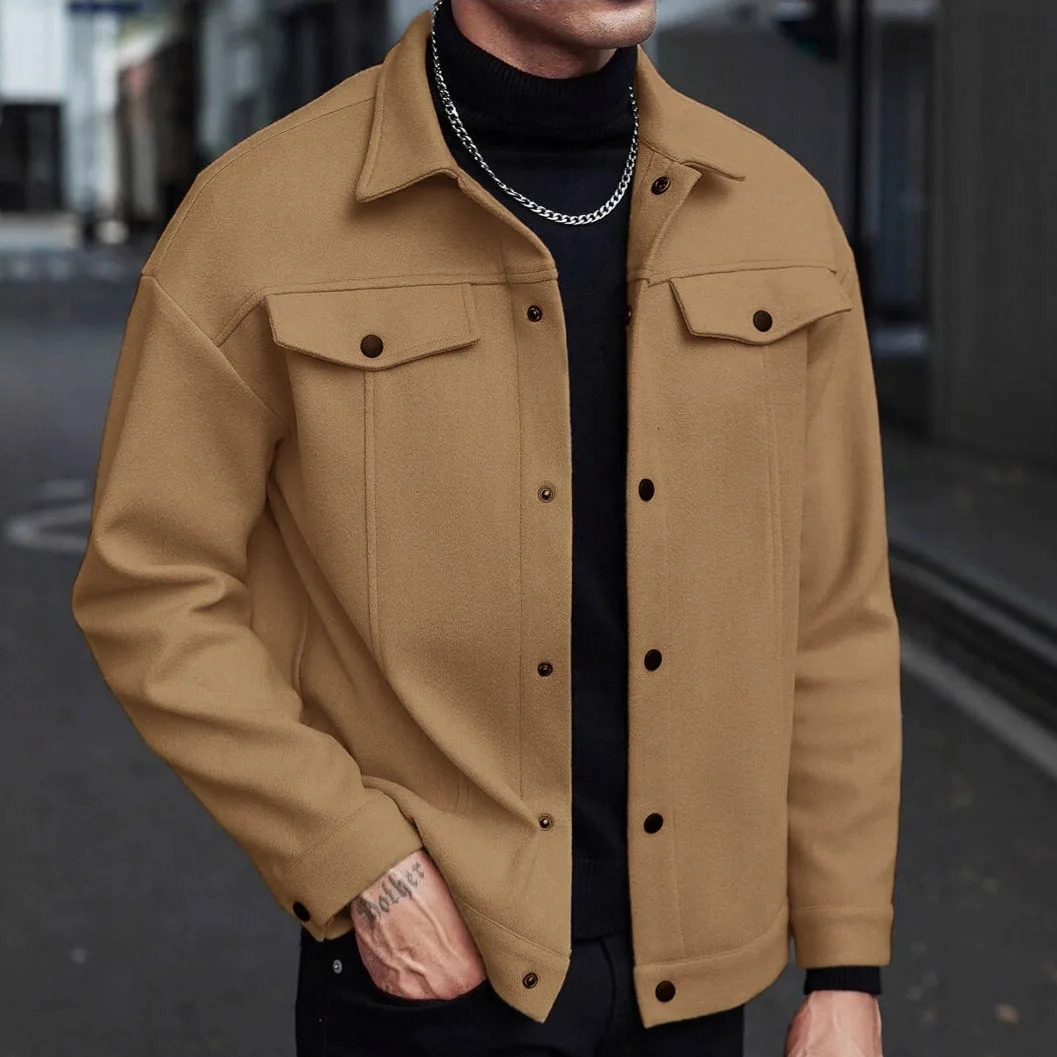 AutumnWinter European Style ButtonUp Woolen Jacket for Men Casual Sporty Business Wear Size 250818