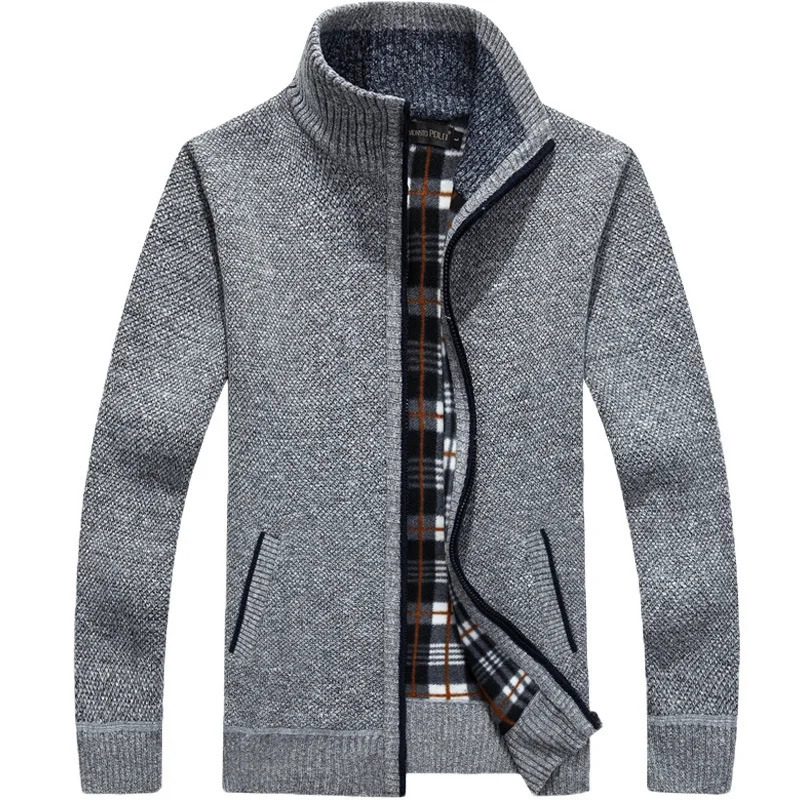 Pull de cardigan d'automne et d'hiver pour les hommes chauds épais lâches décontractées debout collier en tricot zipper 250818