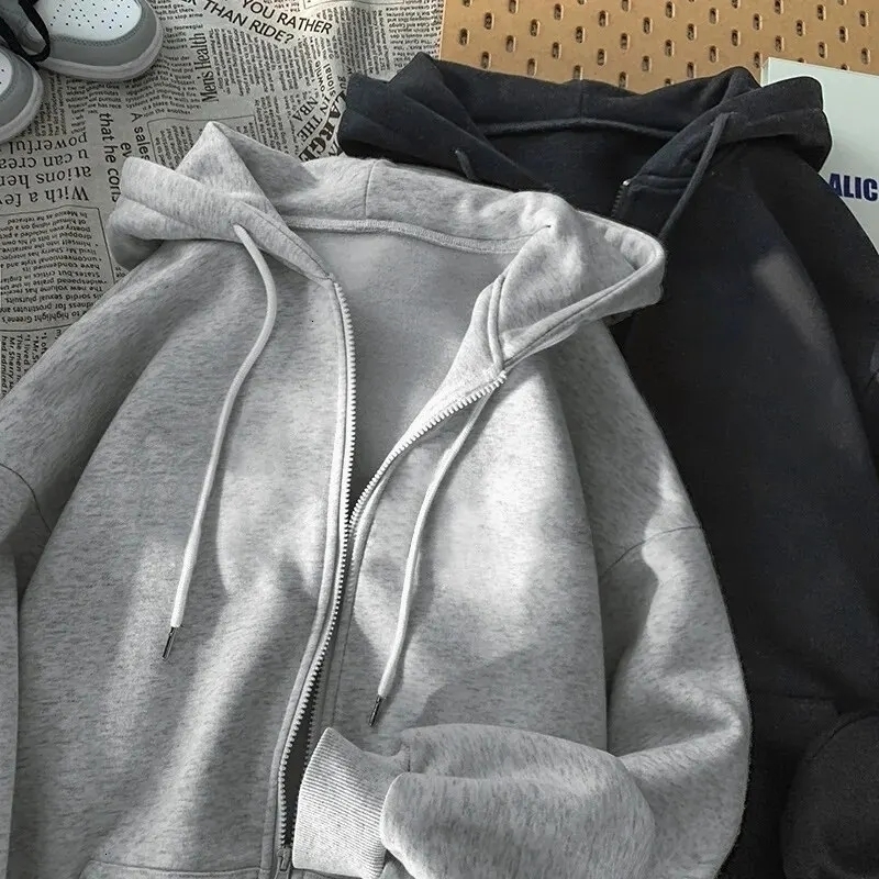Autumn Fashion Solid Zipper Hoodie Women Warm Fleece Hooded Sweatshirt Casual Street Pocket Sportswear Oversized Female Clothing w250815