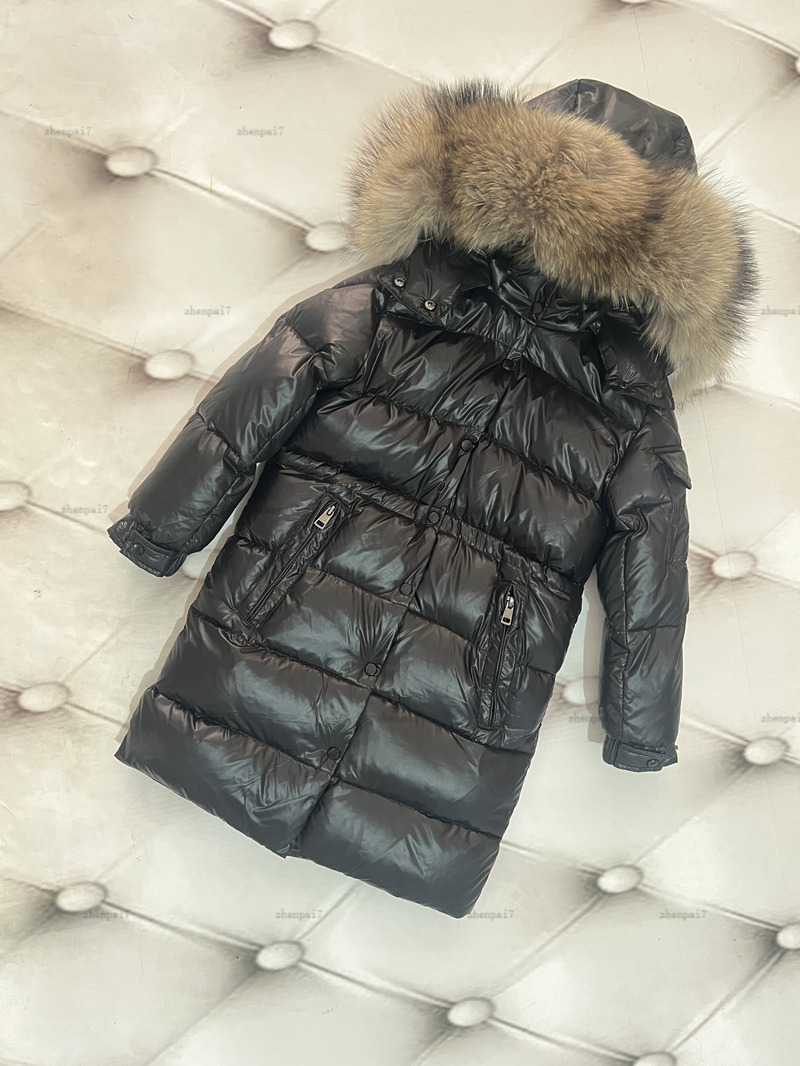 Top down baby jacket Long style child Outwear High quality winter warmth kids designer clothes Fur hat collar girls boys coat A000X27N285-c