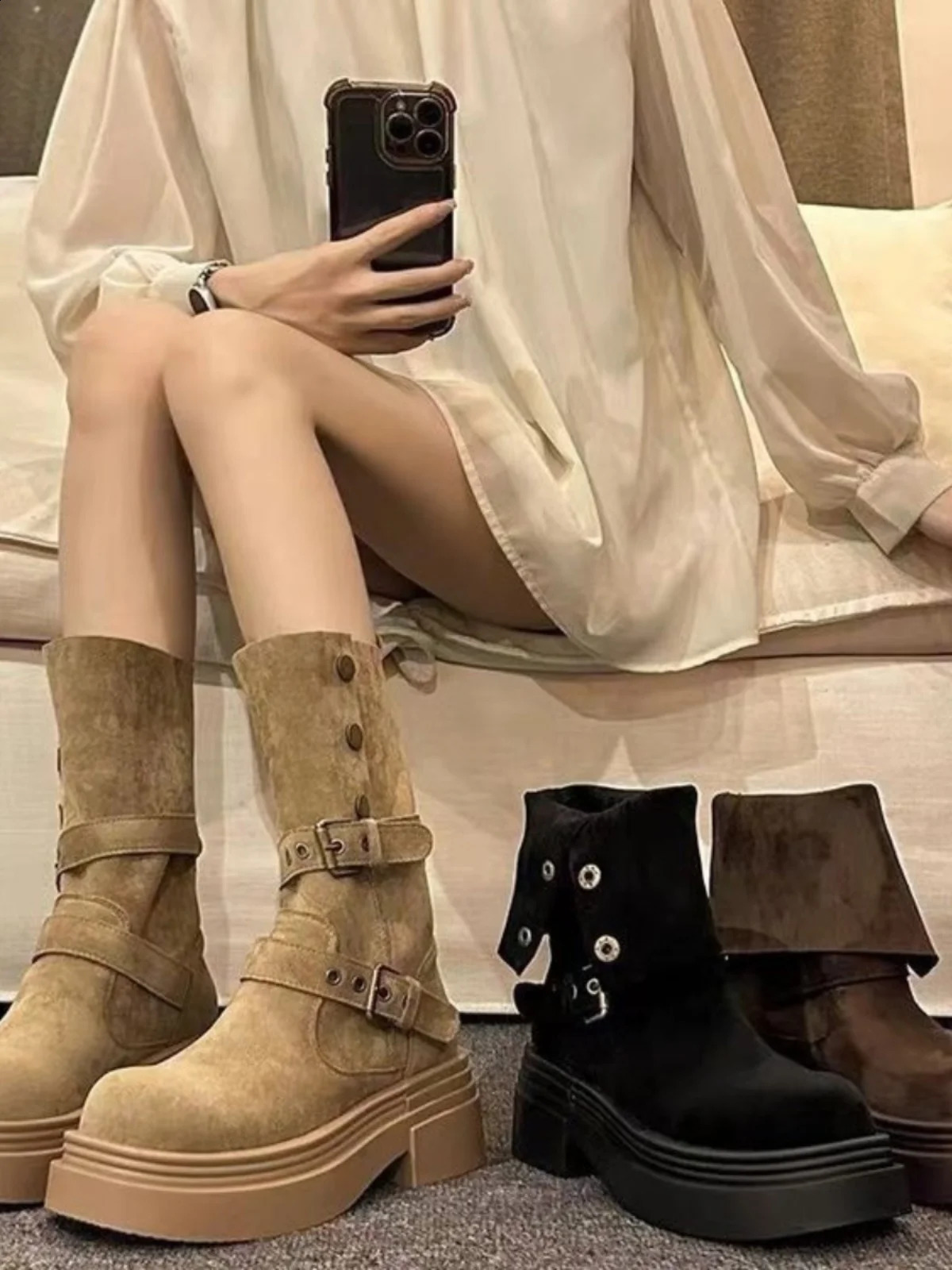 Womens Boots ort Thi Boted Faux Suede Autumn Winter Western Cowboy Knight Boots Casual Faion Boots 250814