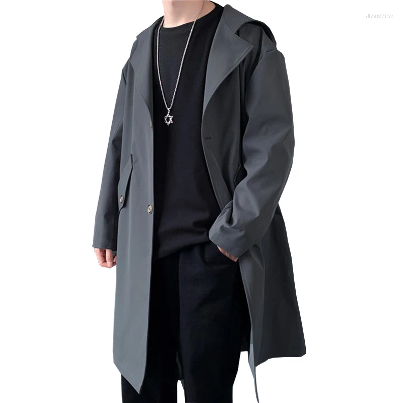 Men's Trench Coats Nice Streetwear Coat Autumn Winter Casual Long Windbreaker Jacket Male Solid Color Single Breasted Outwear Over