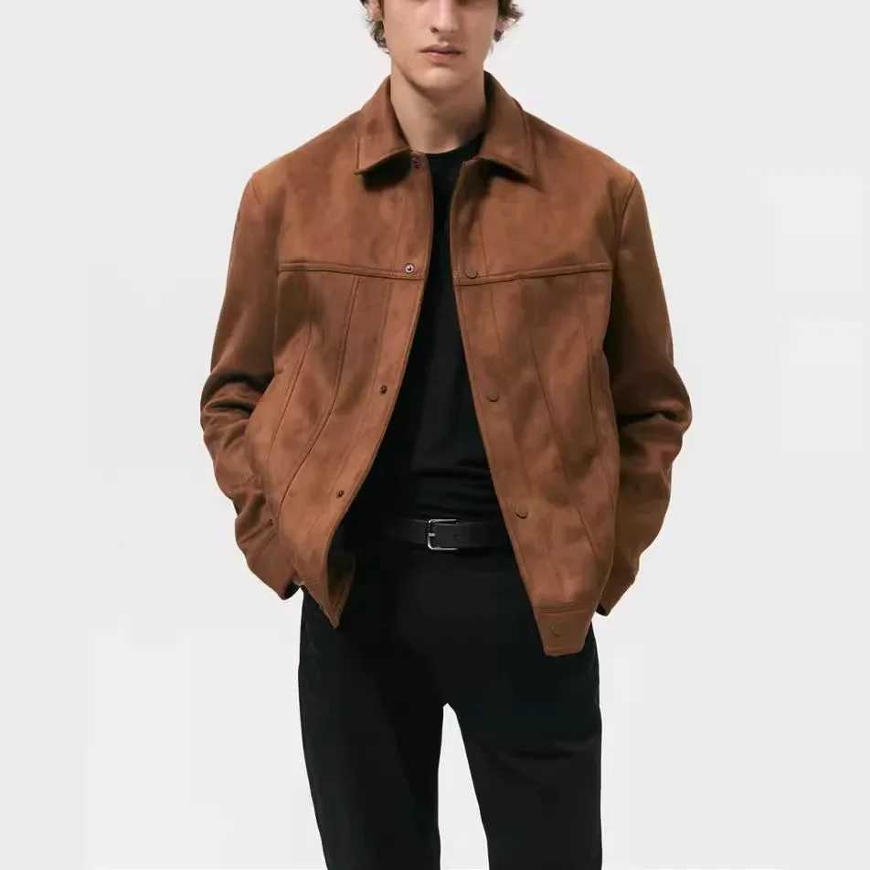 Mens Wear Suede Lapel Jacket Fashion Solid Long Sleeve Mens Coat XJ250818
