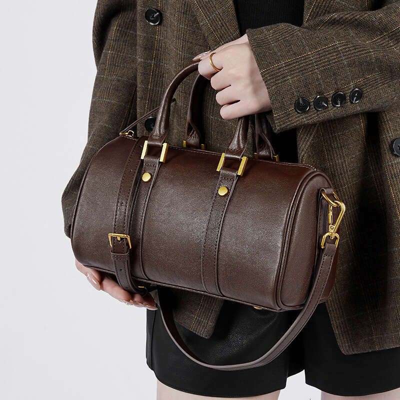 Genuine Melard Handbag Women's Light Luxury Stylish Boston Vegetable Tanned Leather Crossbody Bag
