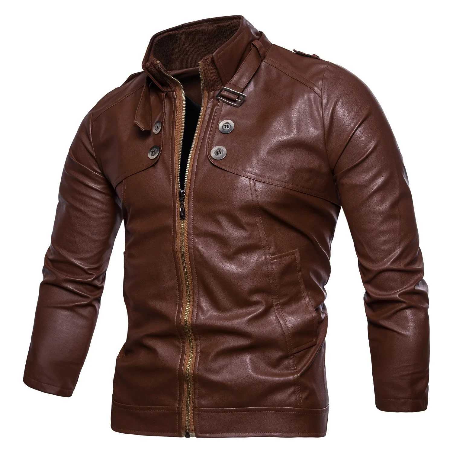 Autumn New Mens Casual Fashion Standing Neck Slim Fit PU Leather Jacket Solid Leather Jacket Mens Windproof Motorcycle XJ250818