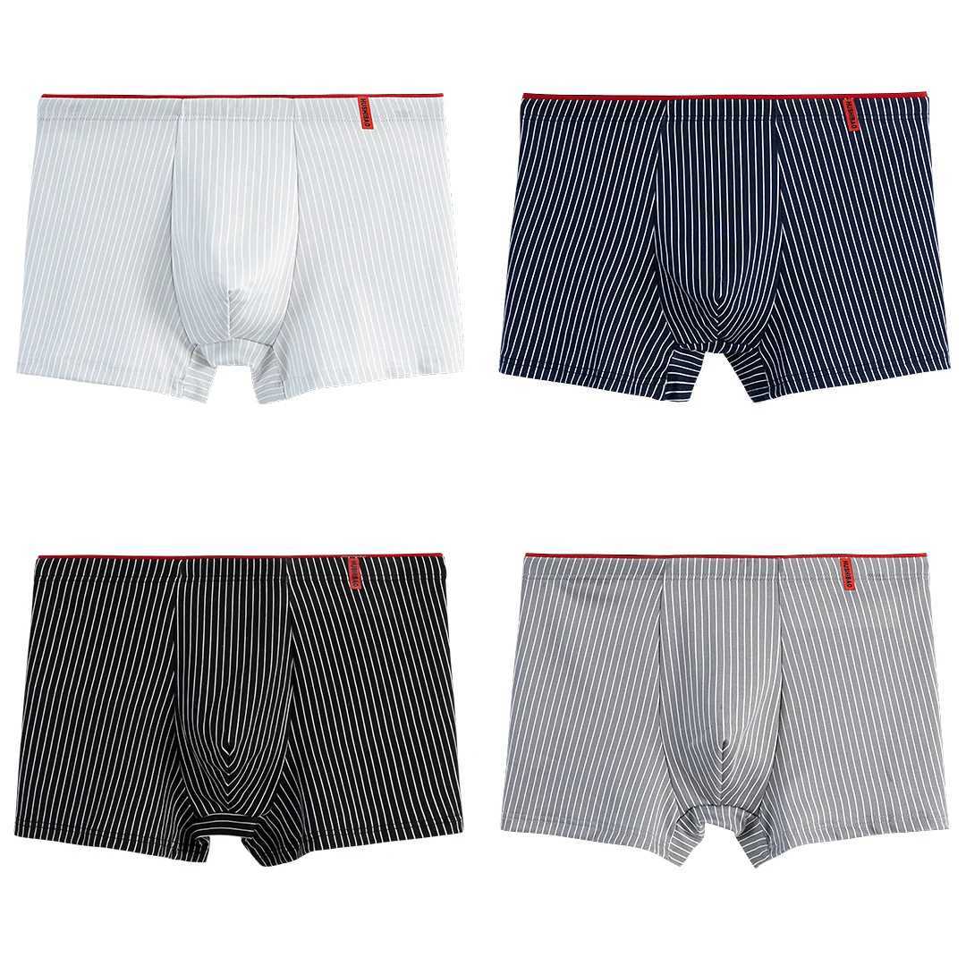 4pcs Mens Briefs Fashion Boxer Shorts Underwear Mens Stripe Panties Breathable Elastic Large Size Male Underpants L250818