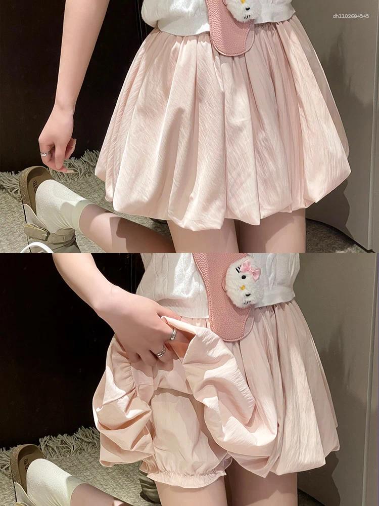 Skirts Women's Mini Skirt High Waist A-Line Slimming Summer With Built-in Shorts For Petite Pleated Hem Pink