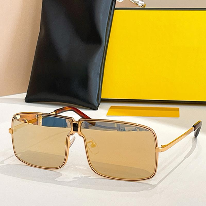 Rectangular Women Metal Mask Sunglasses FE40195U Fashion Designer Eyewear Gold Glitter Effect Lens Metal Frame Enamel Logo UV400 Casual Lady Retro S