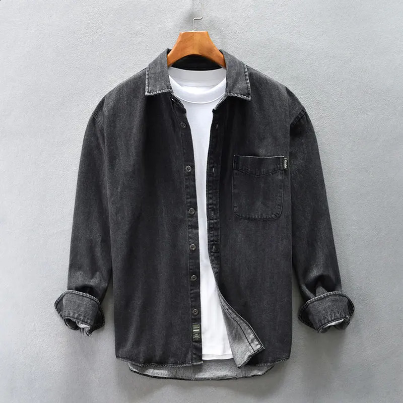 ner Fashion Men Shirts High Quality Black Blue Loose Fit Casual Denim Vintage Leisure Cotton Hombre 250801