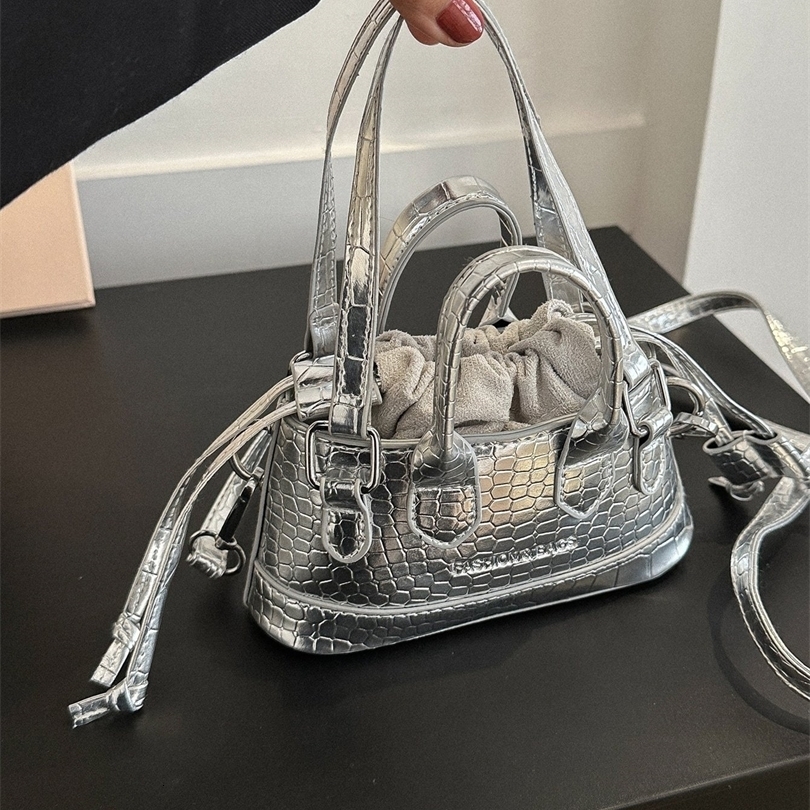 Lightweight Business Mini Metallic Embossed Bucket Bag Drawstring Novelty Bag For Teen Girls Women 250811