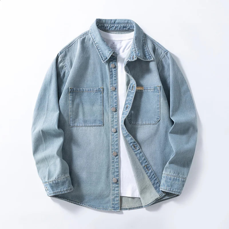 Vintage Americanstyle mens versatile thin nonstretch denim loosefitting shirt 250801