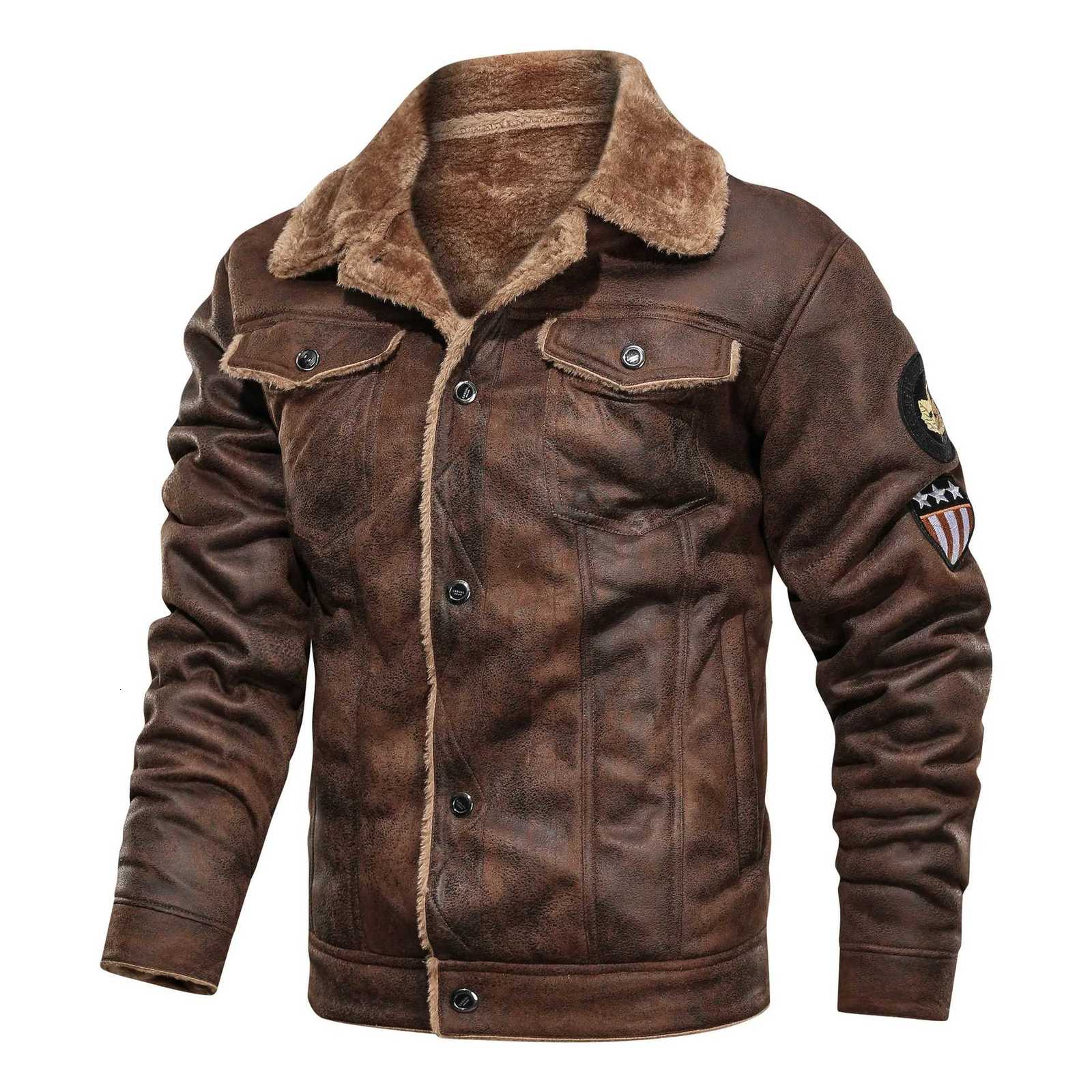 Autumn Winter Coat Men Jacket Vintage Solid Turn-Down Collar Outdoor Training Suede Zip Pocket Lamb Fleece Collar Warm Jacket XJ250818