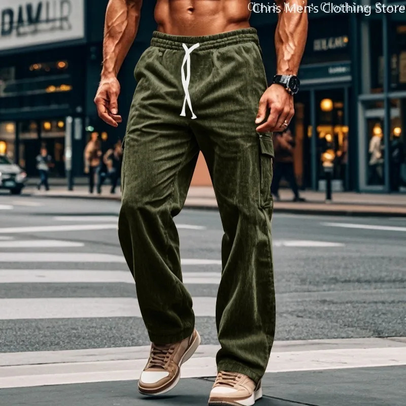 Pantalon décontracté pour hommes en velours côtelé à rayures de haute qualité