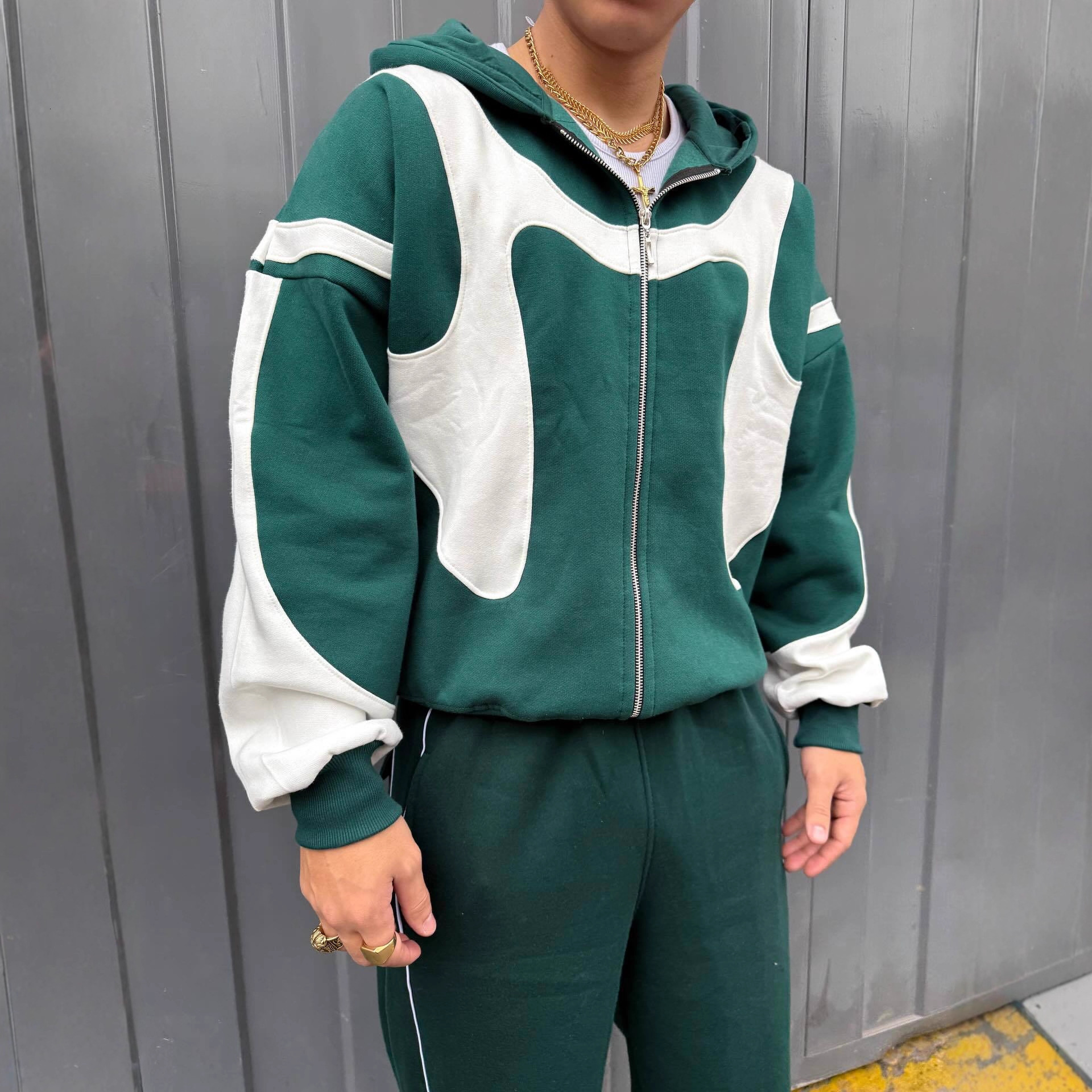 2025 Winter New Color-Block Patchwork Hooded Sweatshirt Men's Fashion hoodie Casual Zipper Cardigan Jacket