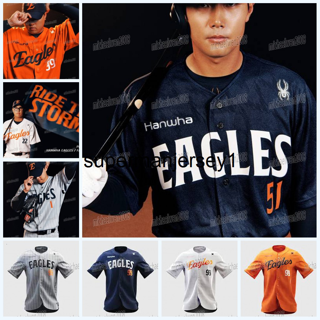 2026 Custom Hanwha Eagles 2025 Baseball Jersey Any Name Any Number Embroidered Letter Number Des