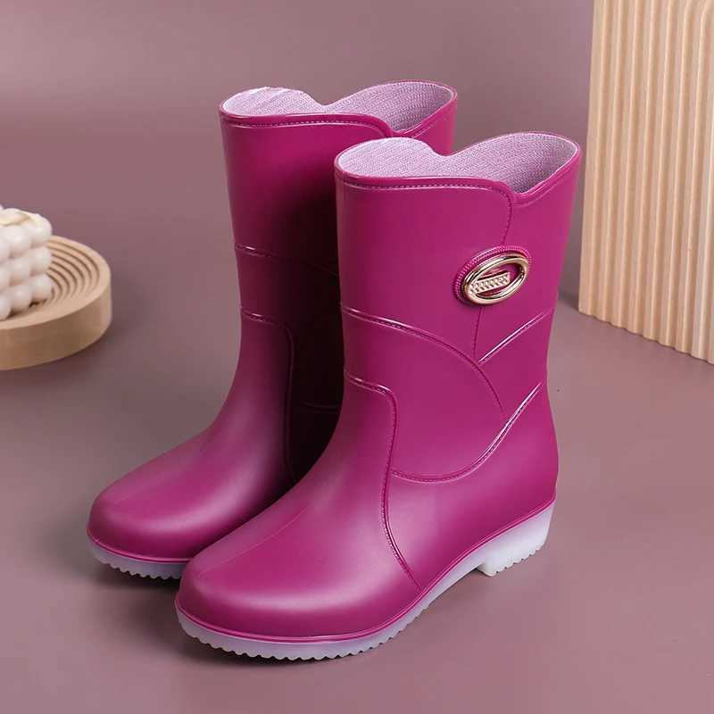 100% Mid-Calf Womens Rain Boots Waterproof Slip- Thi Bot Anti-Slip Fce Lined Warm oes for Spring Autumn XJ250818