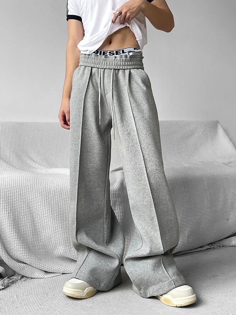 Y2K vintage large jambe évasée pantalon de survêtement des hommes sport droit de pantalon décontracté surdimension