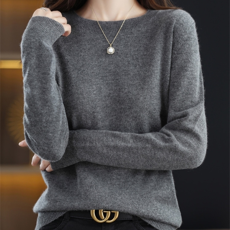 Fashion 100% Merino Wool Womens Sweater ONeck Long Sleeve Pullover Spring Autumn Winter Basic Jumper Clothing Knitwear Tops w250730
