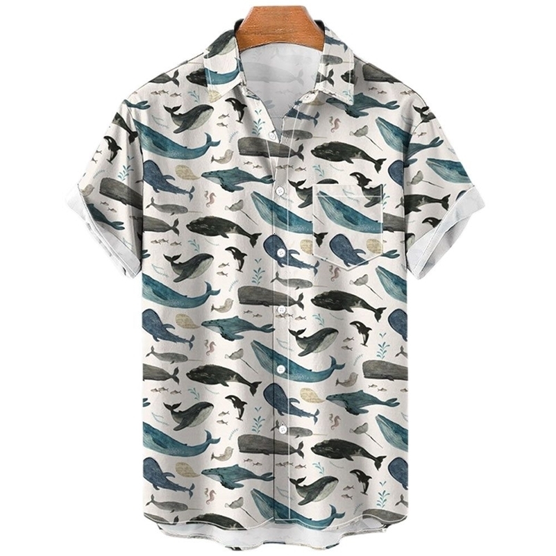 2024 Summer Mens Shirts Sea Animals Seahorse Fish 3d Loose Hawaiian Casual Short Sleeve Tops y250804