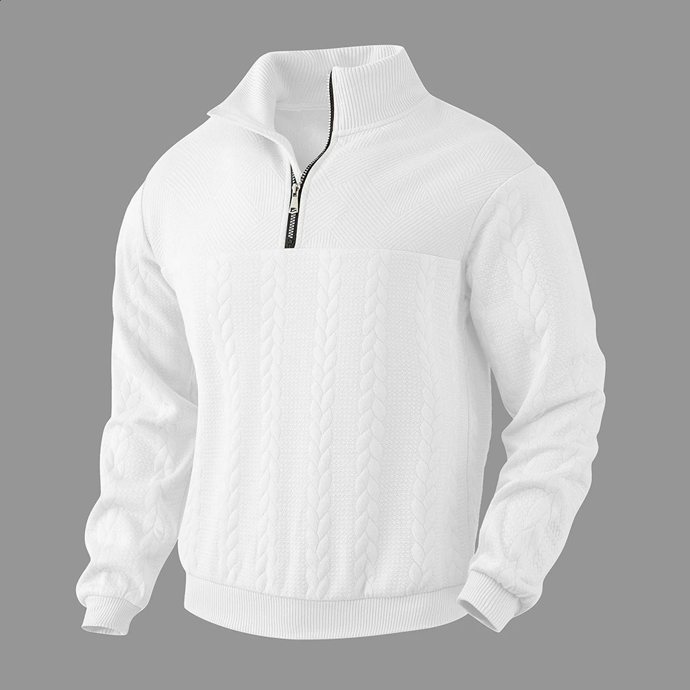 Mens casual Henry collar sweater long sleeve knitted stand top zipper solid color hoodie pattern fashion mens wear 250801