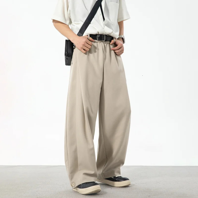 Mens 3D Pleated Trousers Spring Summer Drape Versatile Retro Loose Side Split Casual Office Pants 250818