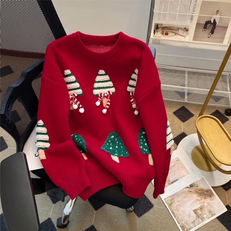 Nou à manches longues pour femmes à manches longues à manches longues Y2k High Street Hip Hop Christmas Tree 90S Retro Pull Vêtements 2025 250808