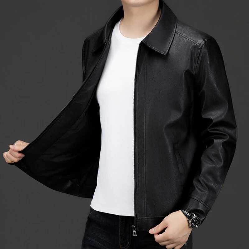 Autumn and Winter Warm Casual Jacket Black Faux Leather Jacket Windproof Waterproof Outdoor Jacket. Faux Leather Coat XJ250818