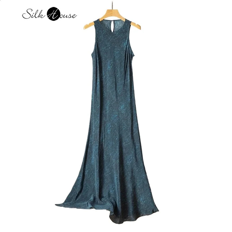100% Natural Mulberry Silk Crepe De Chine Temperament Sleeveless Diagonal Cut Womens Casual Vest Dress 250801