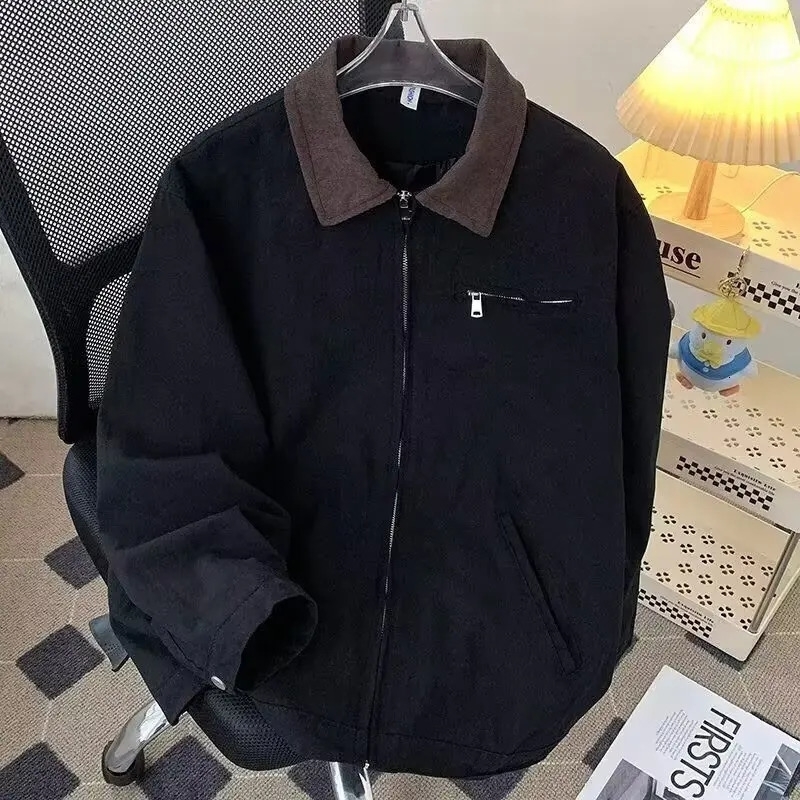 Distressed n Sensibility Mens Lapel Jacket Vintage Washing Pilot Loose Fit Spring Autumn Season tion Theme 250730