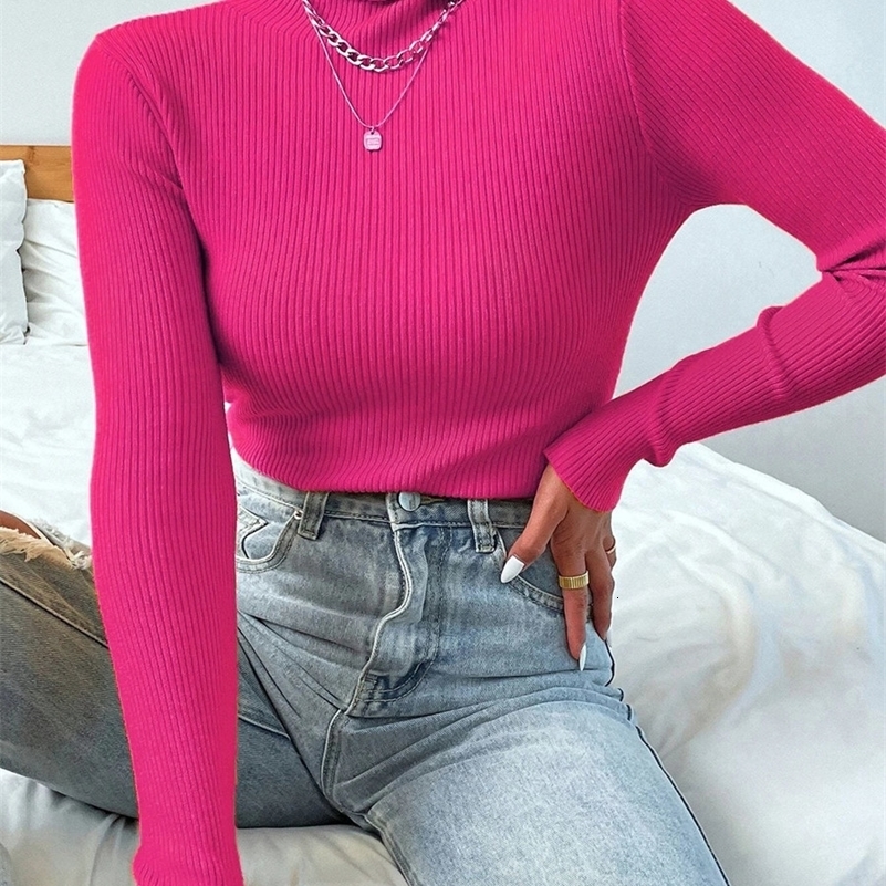 Automne Winter Femmes Tricot à col roulé massif Pull pull-pull décontracté à côte décontractée Tops Femme Pullover Y2K Vêtements 2025 250808