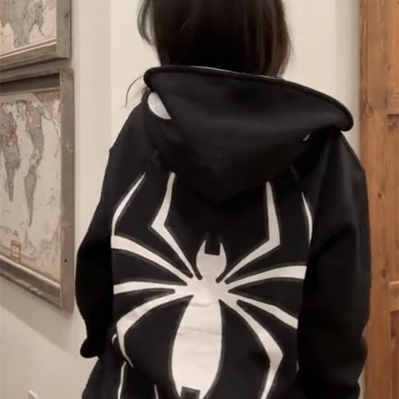 Y2k Spider Hoodie Men Hip Hop Zip Up Long Sleeve Jacket Graphic Punk Coats Harajuku Casual Loose Hooded Shirt Sweatshirt y250805