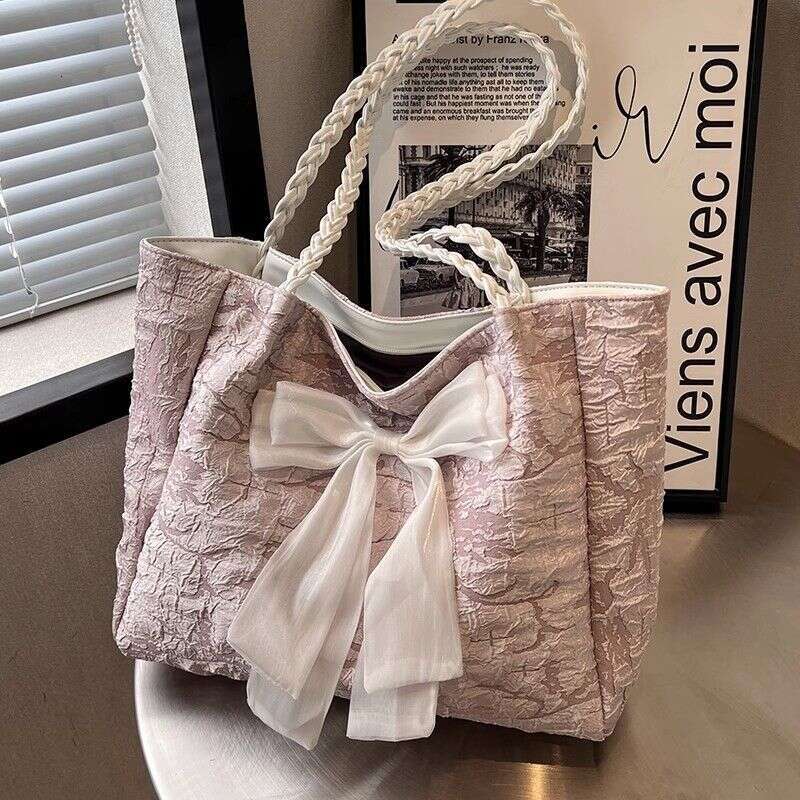 Large capacity bowknot for women in 2023, new trendy and sweet shoulder bag, student commuting tote bag