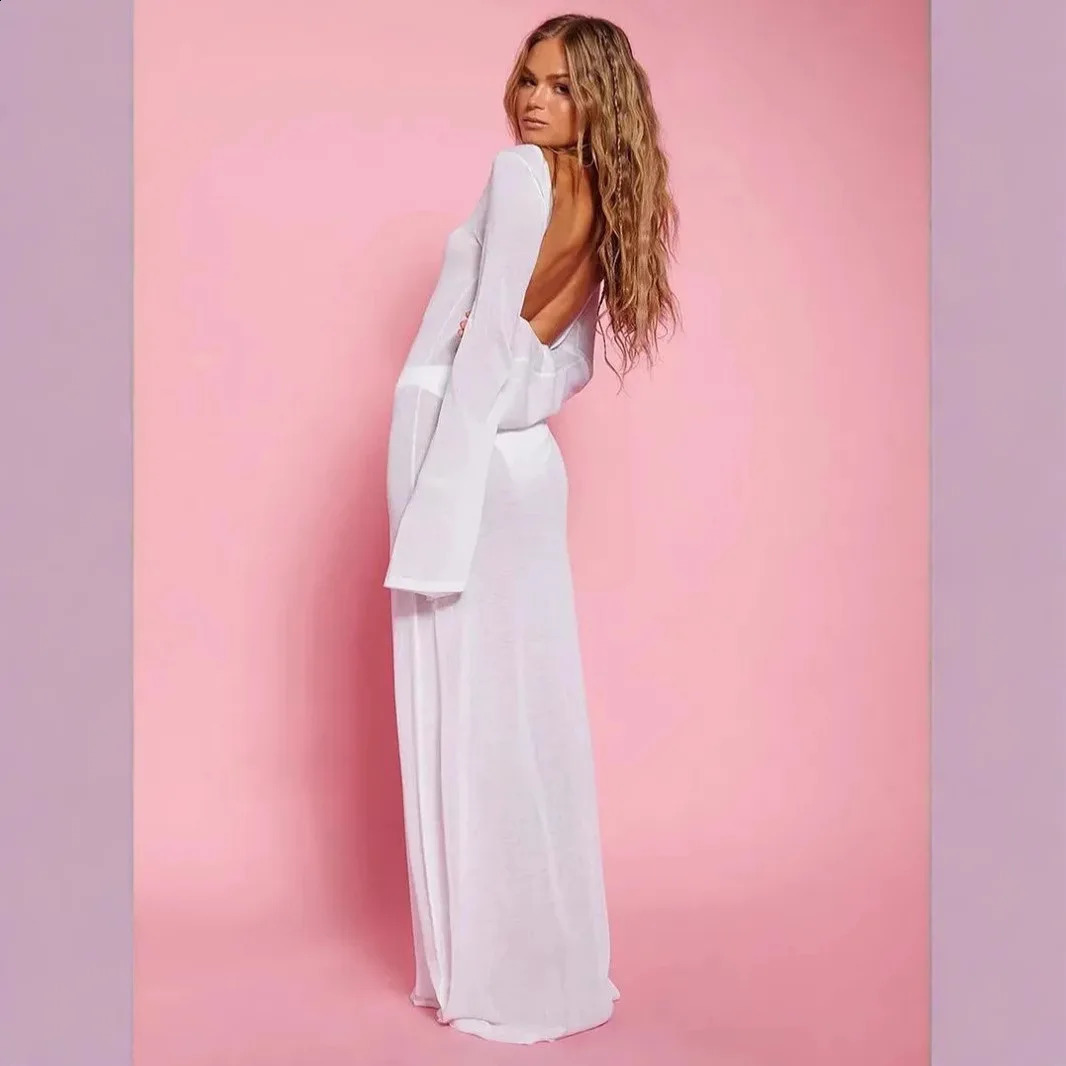 Summer transparent maillage sexy queue de poisson bikini backless robe fashionable couverture femme creuse plage tricoté slim 250801