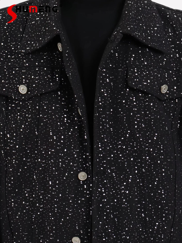 Mens Autumn Starry Sky Diamond Short Style Denim Jackets Highend Fashion Versatile Tops Loose Lapel 250801