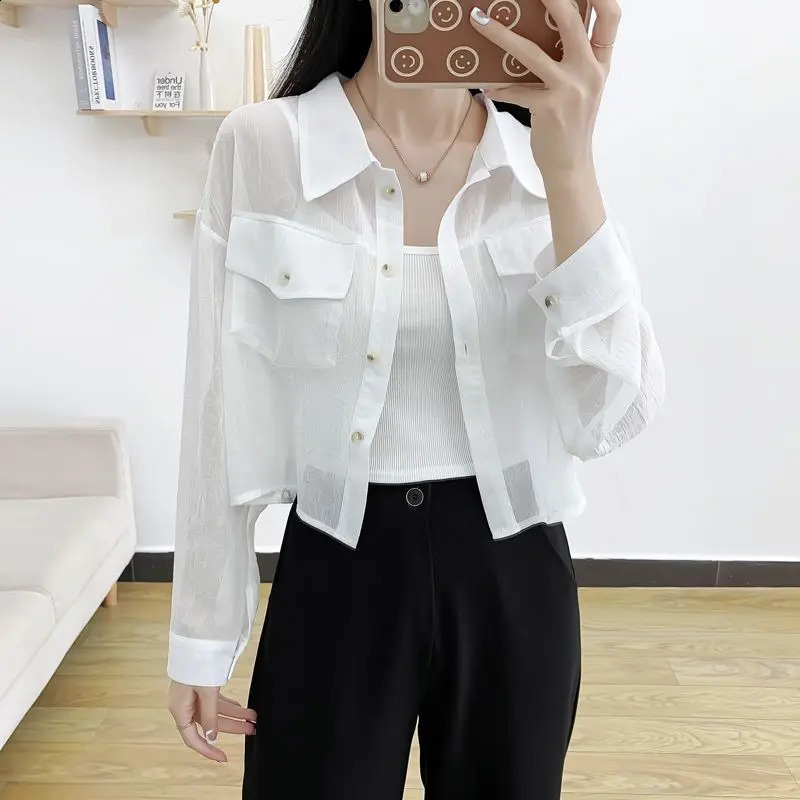 Summer Loose Chiffon Sunscreen Clothes for Women in 2025 Thin Casual Versatile Longsleeved Cardigan Short Jacket 250808