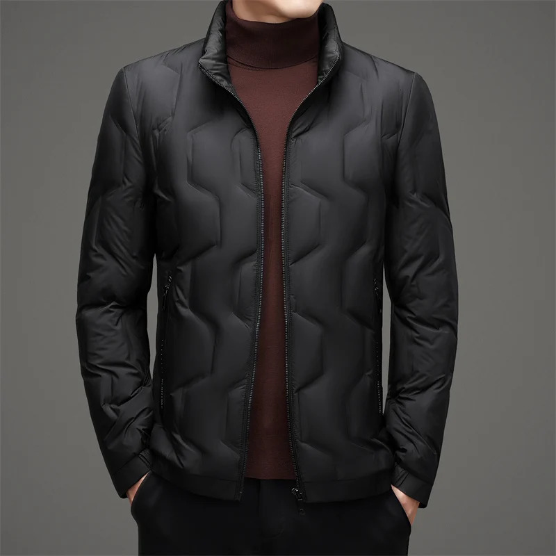 Casual Mens Lightweight Duck Down Jackets Solid Color Windproof Warm Puffer Coats Outwear Slim Stand Collar Tops Clothing 250818