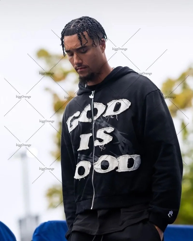 High Street Rock Harajuku Hip-hop Trendy Oversized Zipper Hoodie Men Y2K Retro Casual Letter Print Loose Sweatshirt Women 250818