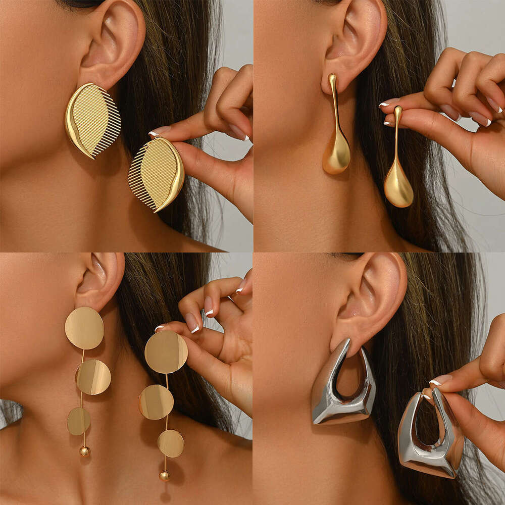 Geometric Light Style Earrings for Women, Unique Irregular Studs, Niche Round Piece Design Drop Earrings, Ear Jewelry