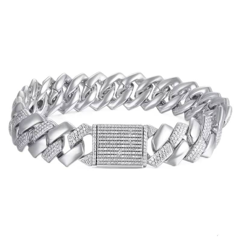 S Sier Bracelet cubain Hip-Hop Moisanite 14 mm de large pour les bracelets masculins à la mode des hommes Bracelets