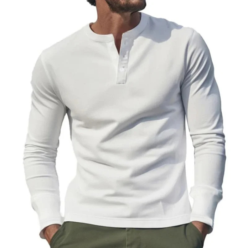 Spring and Autumn Men Tshirt Leisure Sports Long Sleeve Mens Clothing Base Shirt Henley 250818