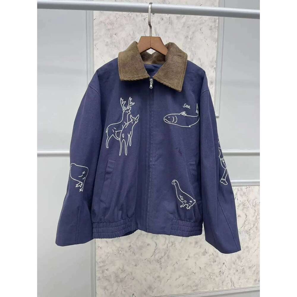 Veste à manches longues pour femmes Colduroy Collar Fashion Automne Hiver Animal Broderie lâche Assuiette Madames Zipper Mateau chaud 250818