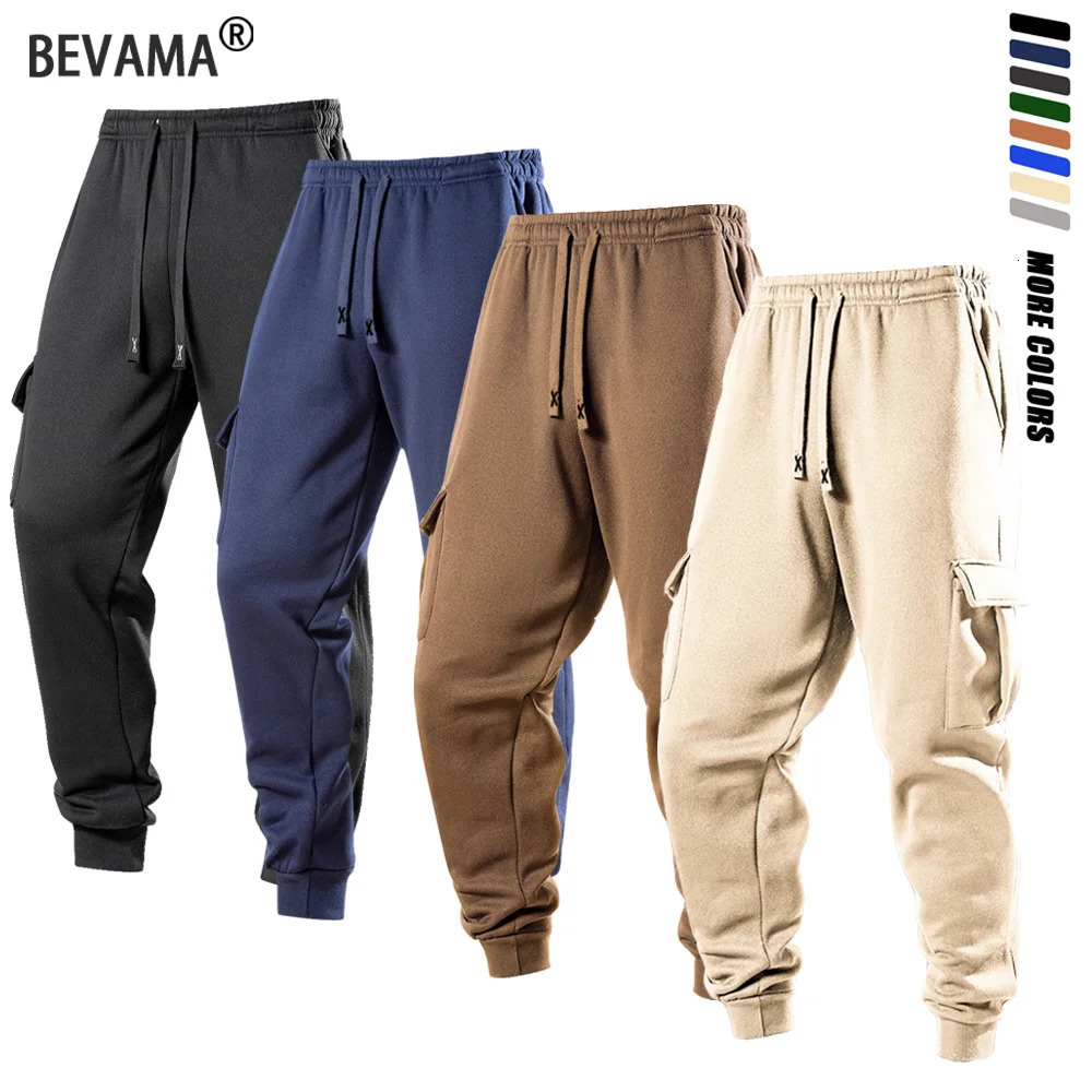 Men Cargo Pants Casual Sports Drawstring Sweatpants Spring Autumn Solid Color Patchwork Pockets Ankle Length Skinny Pencil 250818