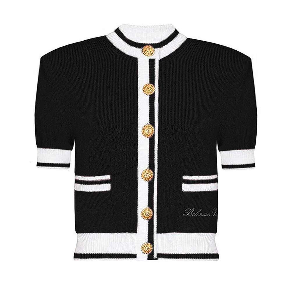 Designer Clothing 2025 High Quality Summer New Short Sleeved Round Neck Embroidered Letter Color Blocked Elastic Knitted Fashionable Women's Ca