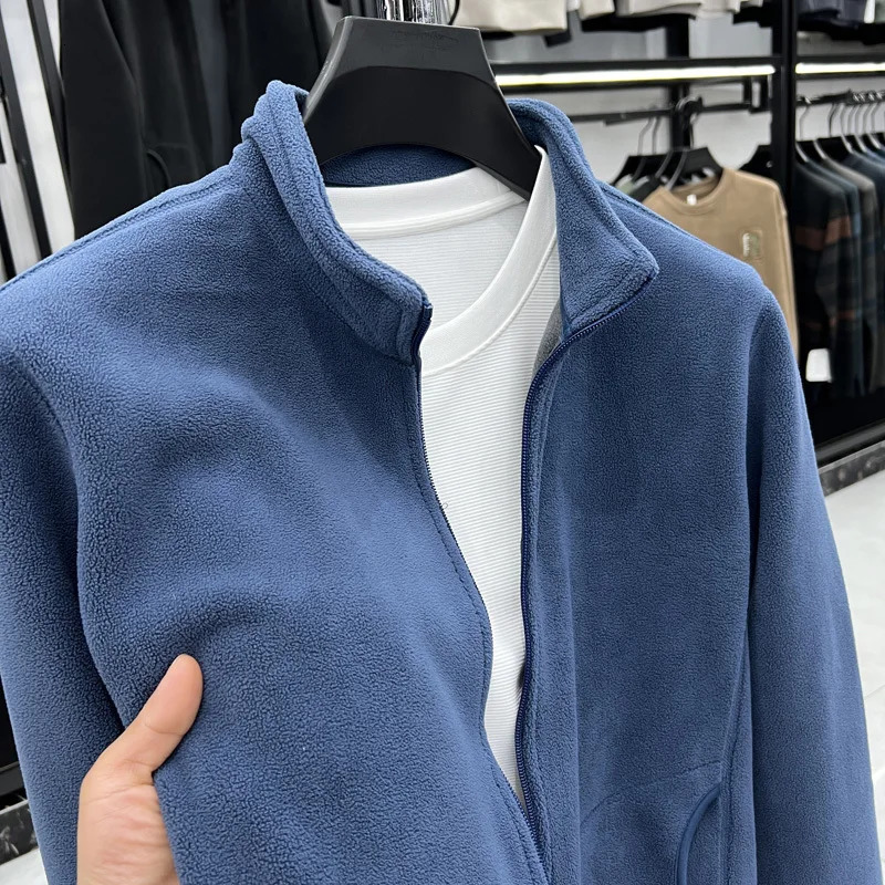 Mens DoubleSided Fce Pullover Hoodie Pure Color Hooded Jaet Winter Warm Stand Collar Outerwear Thiened Long Sve 250818