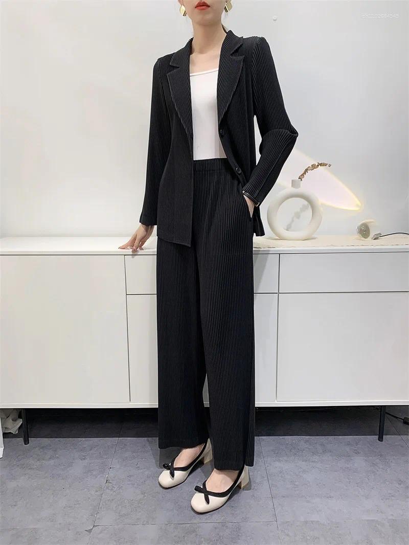 Pantalon de deux pièces pour femmes pliant miyake peplum costume de veste décontractée 2025 veste de couleur solide printemps